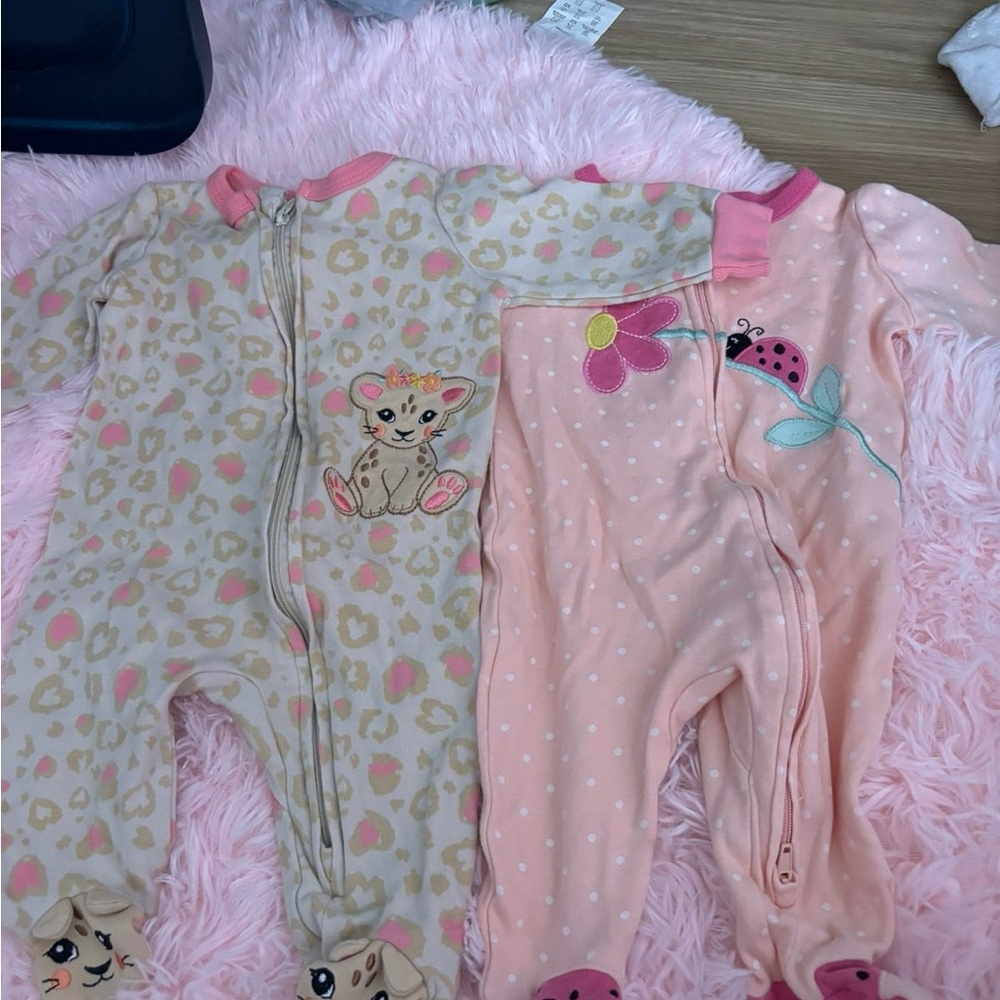 Koala Kids Pink and Cream Footies with Soft Floral Design